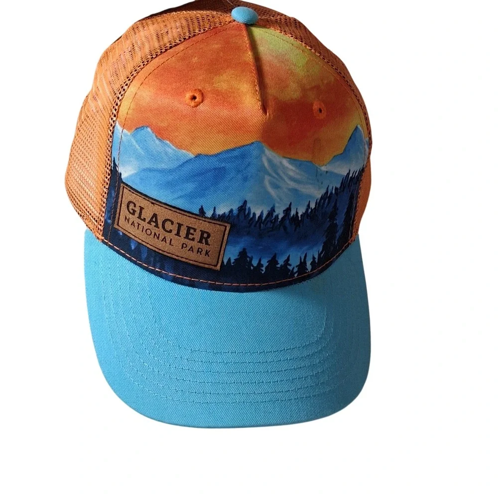 Locale Outdoor Kids Glacier National Park Trucker Hat‎ Blue Orange Snapback Cap